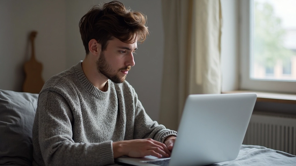 Студент с ноутбуком на фоне интерфейса образовательной платформы